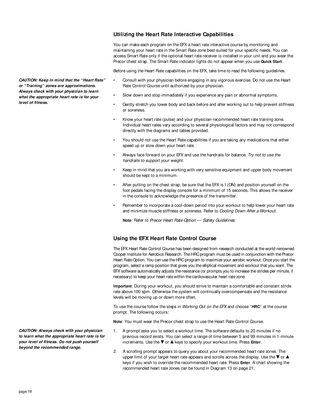 Precor EFX 5.21si owner manual Utilizing the Heart Rate Interactive Capabilities, Using the EFX Heart Rate Control Course 