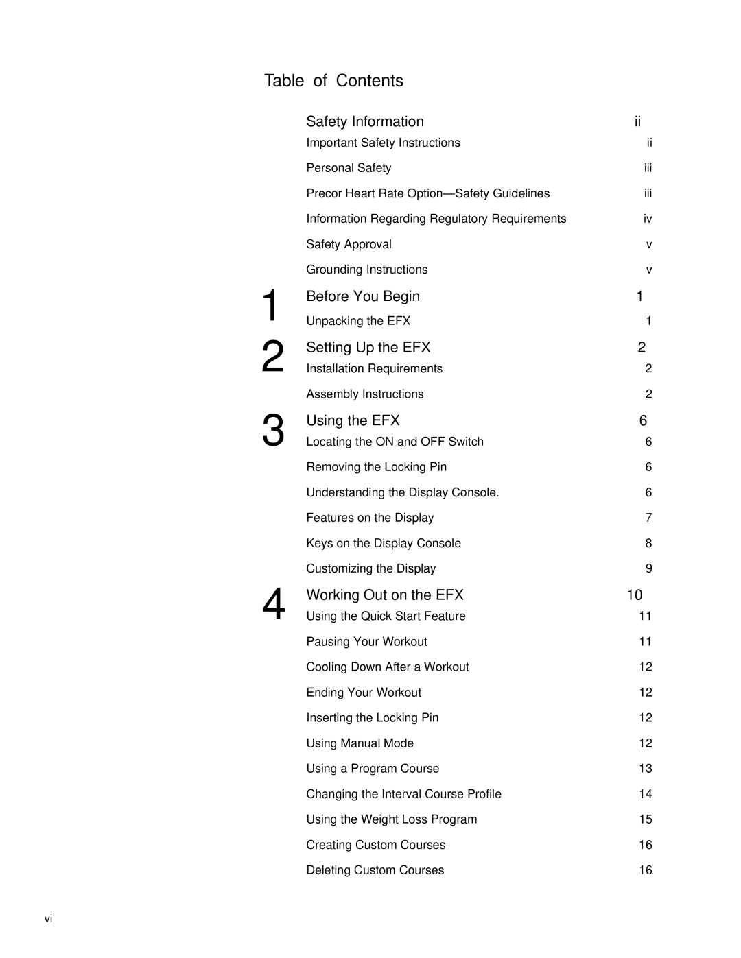 Precor EFX 5.21si owner manual Table of Contents 
