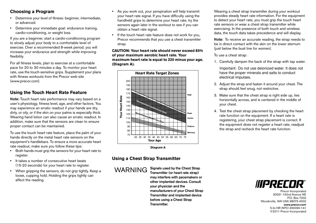 Precor EFX 5.23, EFX 5.21 manual Choosing a Program 