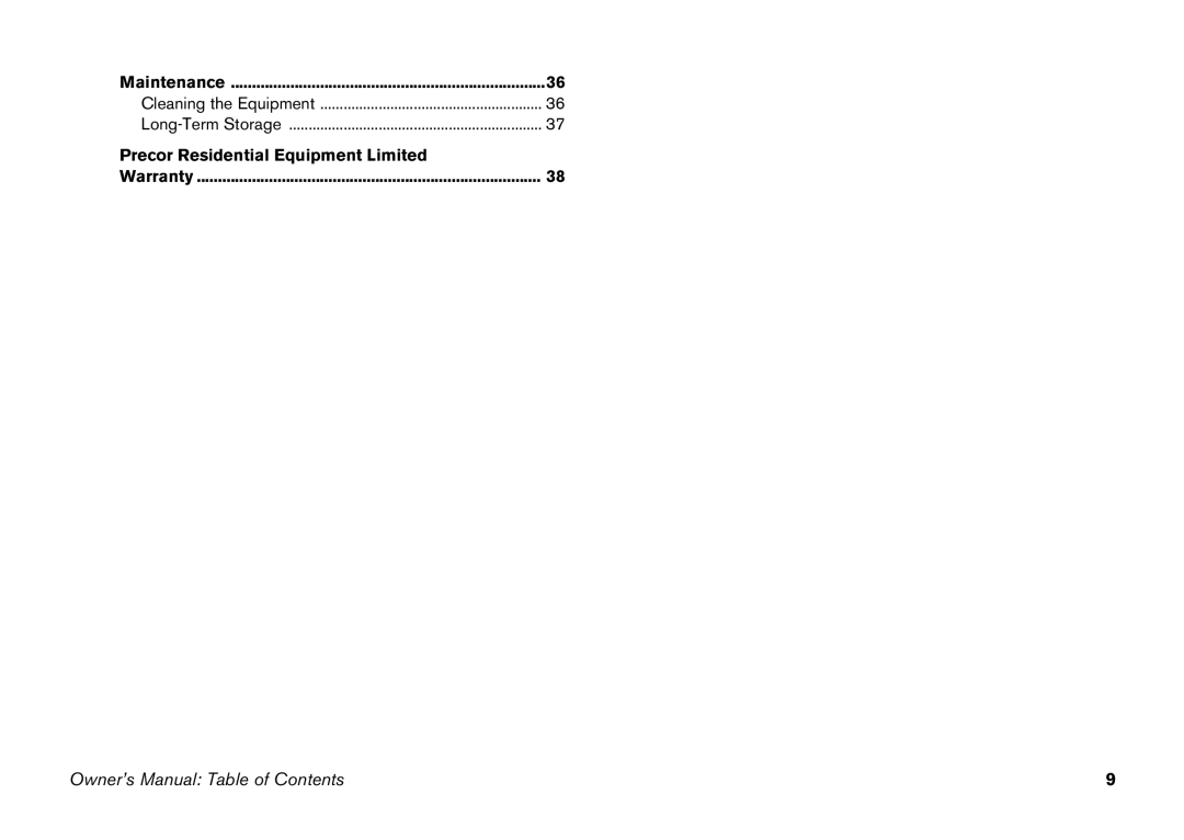 Precor EFX 5.21, EFX 5.23 manual Precor Residential Equipment Limited 