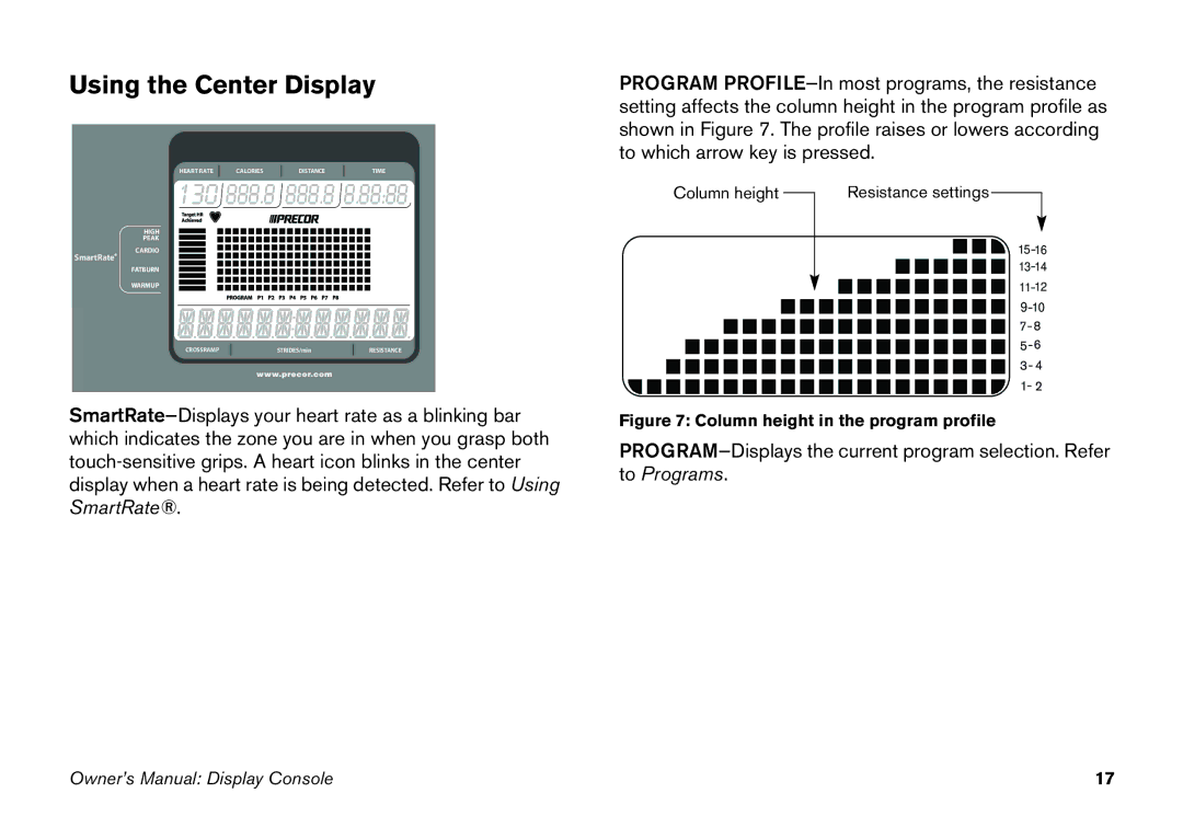 Precor EFX 5.21, EFX 5.23 manual Using the Center Display, 130 888.8 888.8 