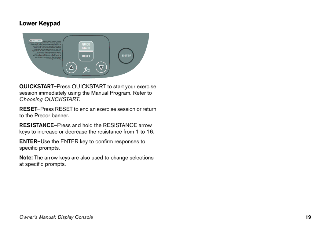 Precor EFX 5.21, EFX 5.23 manual Lower Keypad, Quick 