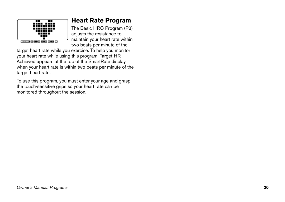 Precor EFX 5.23, EFX 5.21 manual Heart Rate Program 