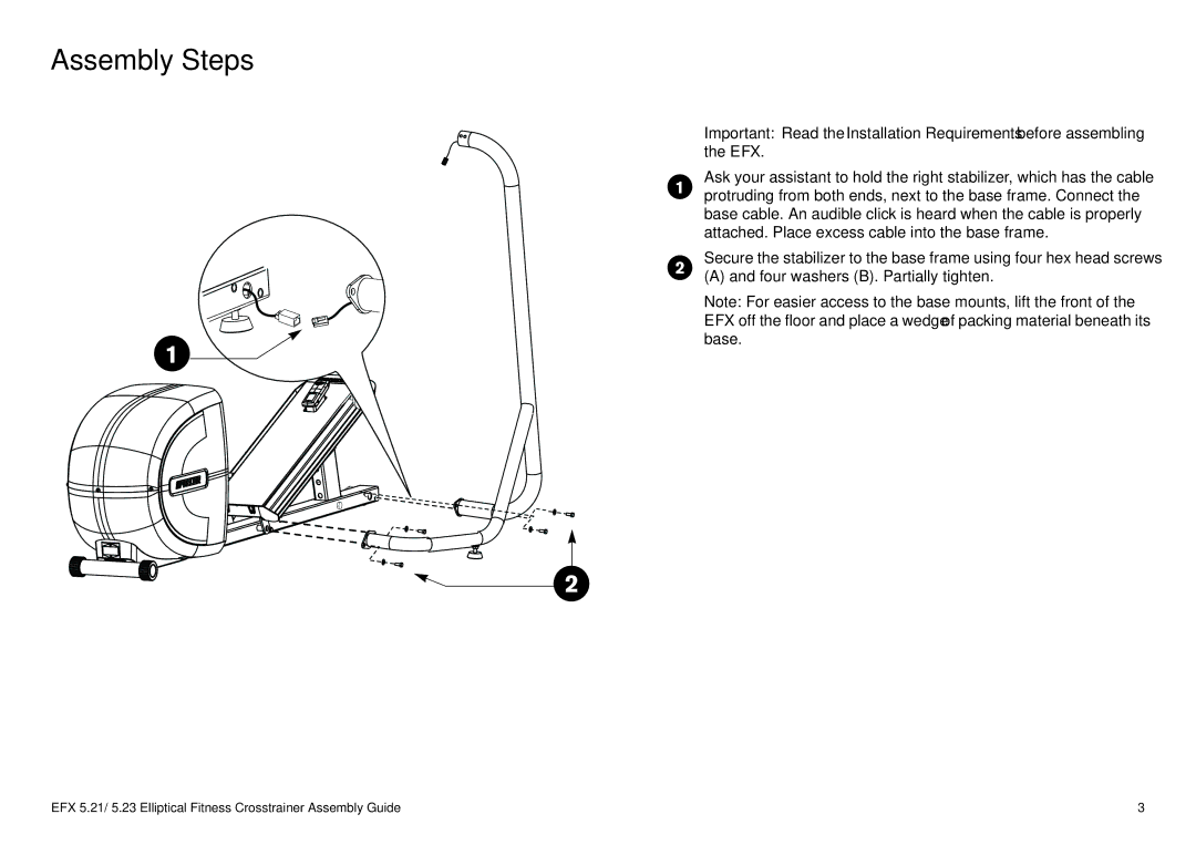 Precor EFX 5.21, EFX 5.23 manual Assembly Steps 