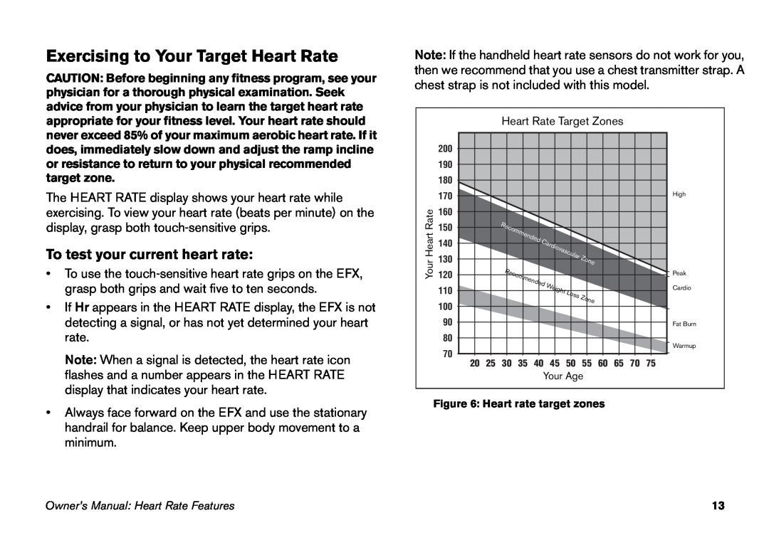 Precor EFX 5.21, EFX 5.23 manual Exercising to Your Target Heart Rate, To test your current heart rate 