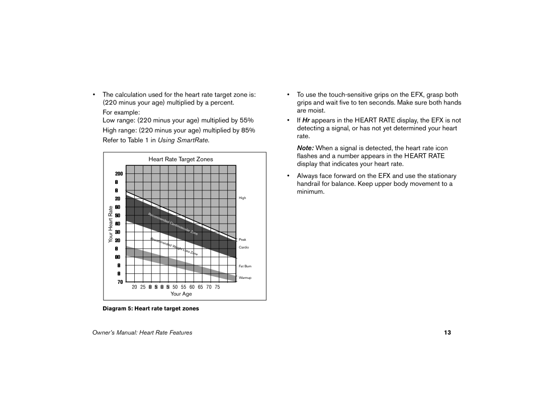 Precor efx 5.25, EFX 5.23 manual To use the touch-sensitive grips on the EFX, grasp both 