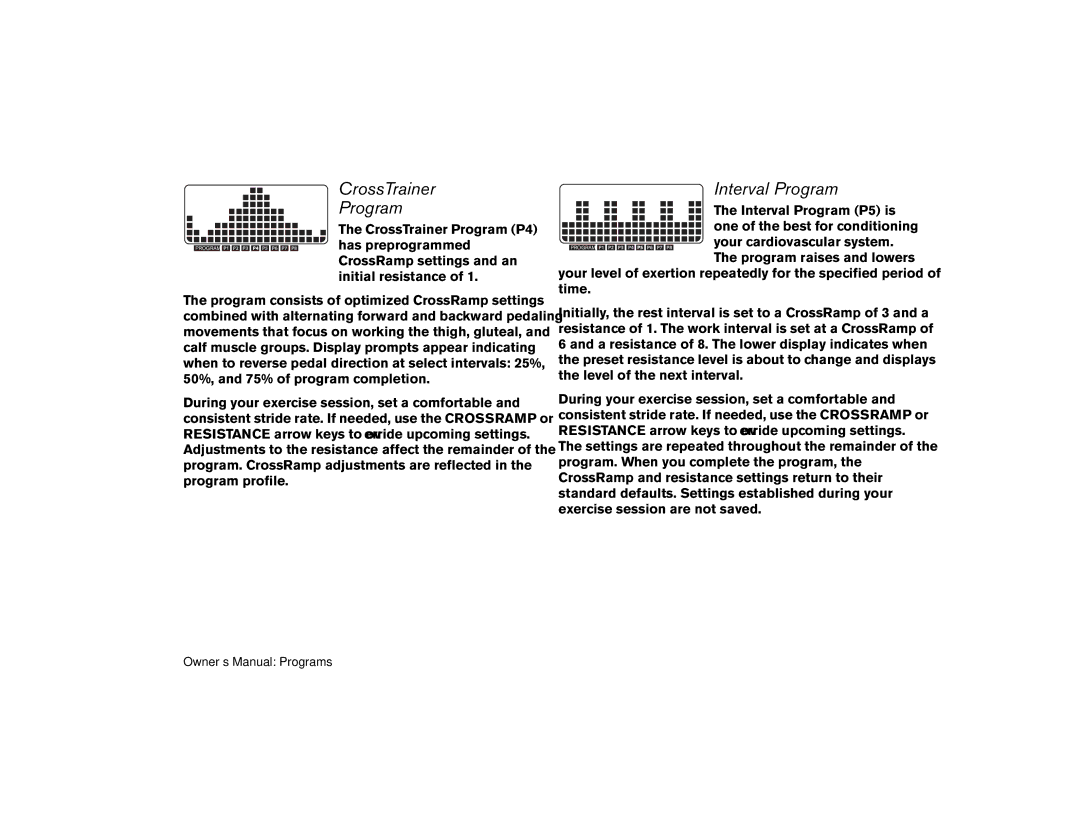 Precor EFX 5.23, efx 5.25 manual CrossTrainer, Interval Program 