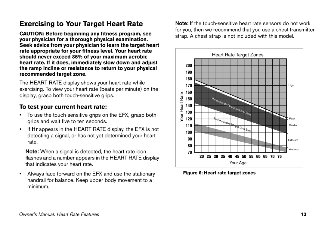 Precor efx 5.25 manual Exercising to Your Target Heart Rate, To test your current heart rate 