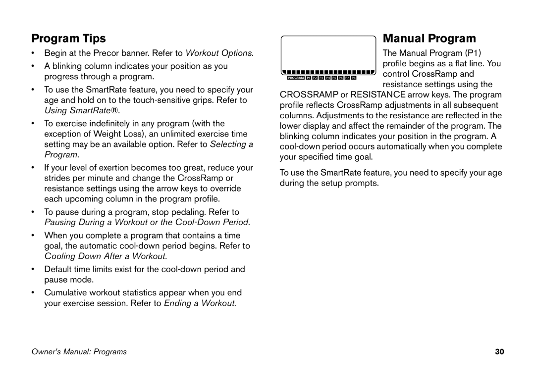 Precor efx 5.25 manual Program Tips, Manual Program 