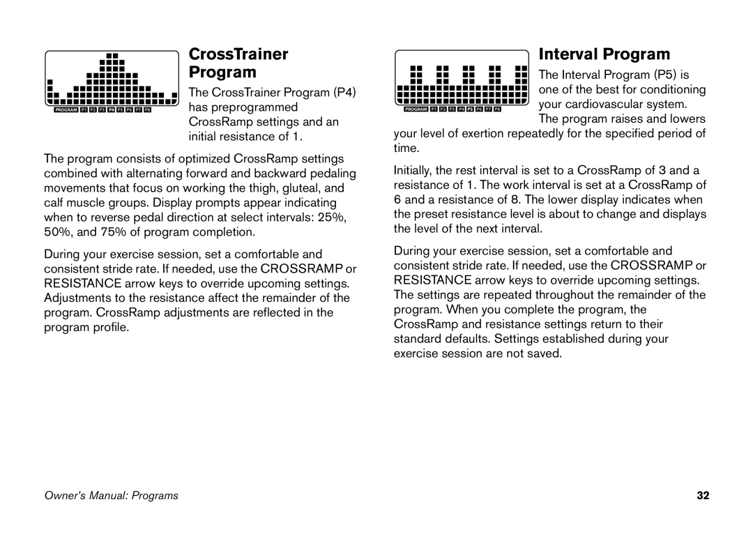 Precor efx 5.25 manual CrossTrainer, Interval Program 