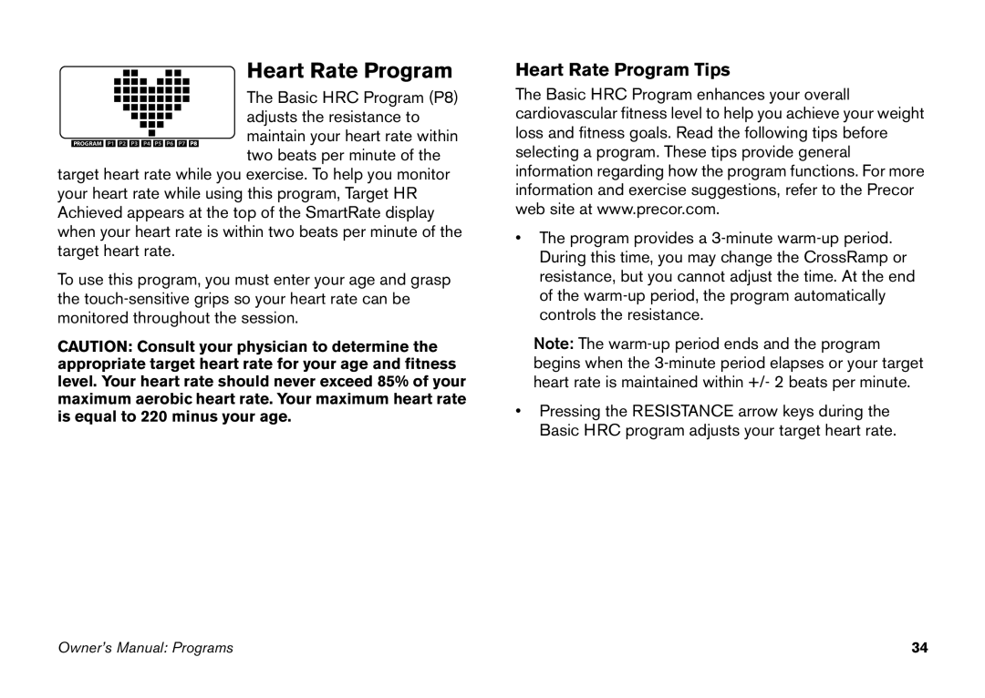 Precor efx 5.25 manual Heart Rate Program Tips 