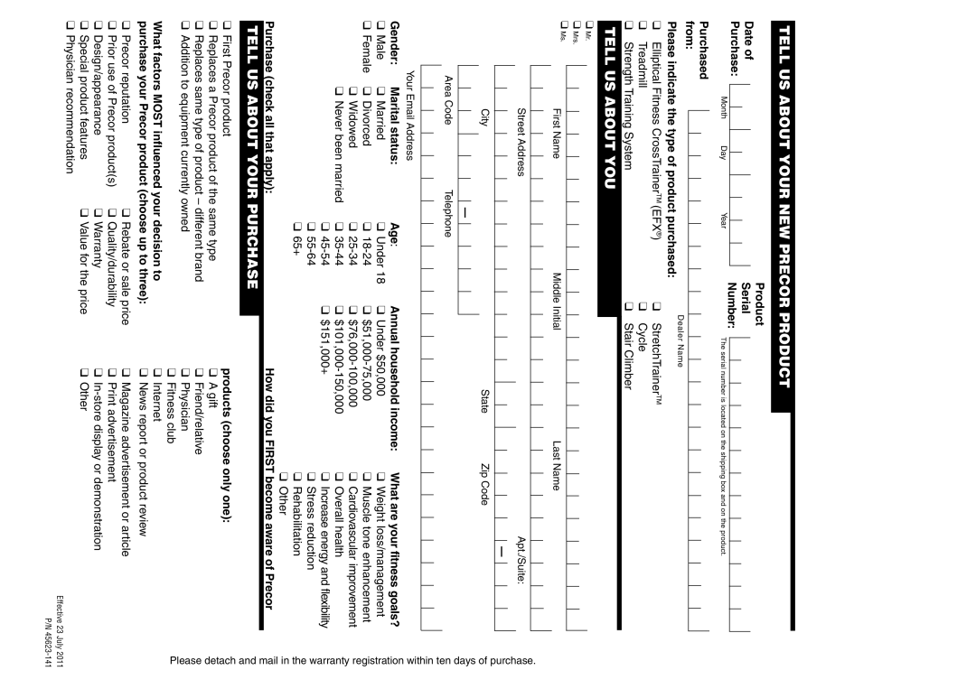 Precor efx 5.25 manual Tell US about Your NEW Precor Product 