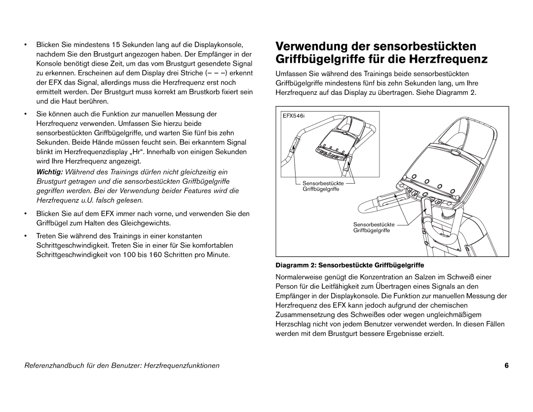 Precor EFX 546i manual Diagramm 2 Sensorbestückte Griffbügelgriffe 