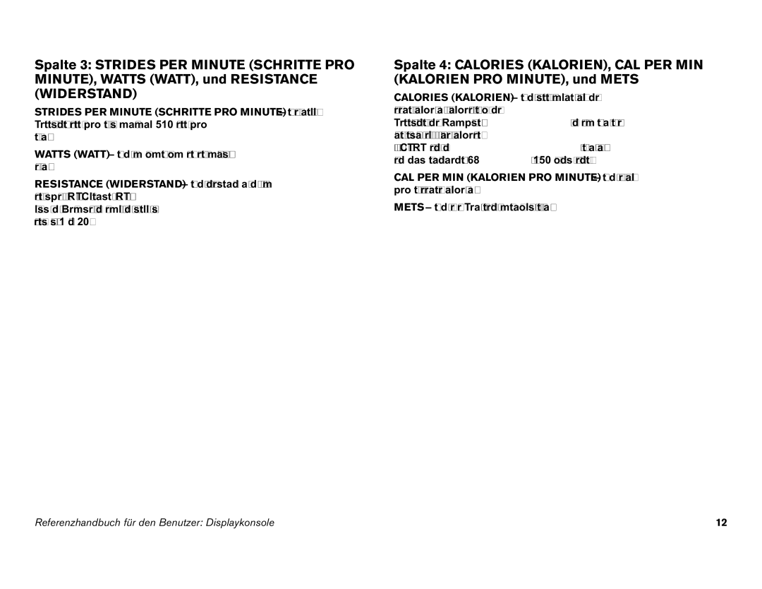 Precor EFX 546i manual Referenzhandbuch für den Benutzer Displaykonsole 