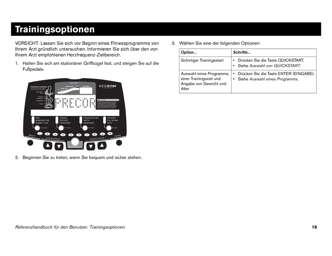 Precor EFX 546i manual Trainingsoptionen, Alter 