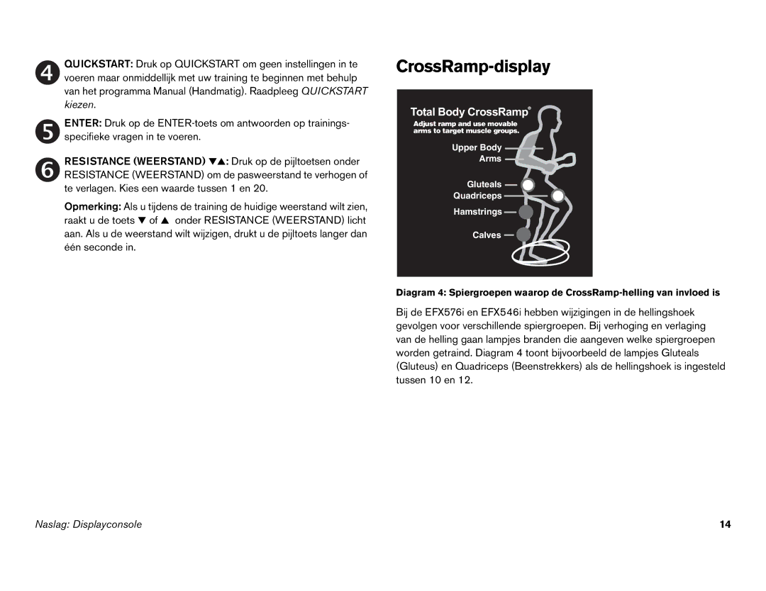 Precor EFX 556i, EFX 546i manual CrossRamp-display, Total Body CrossRamp 