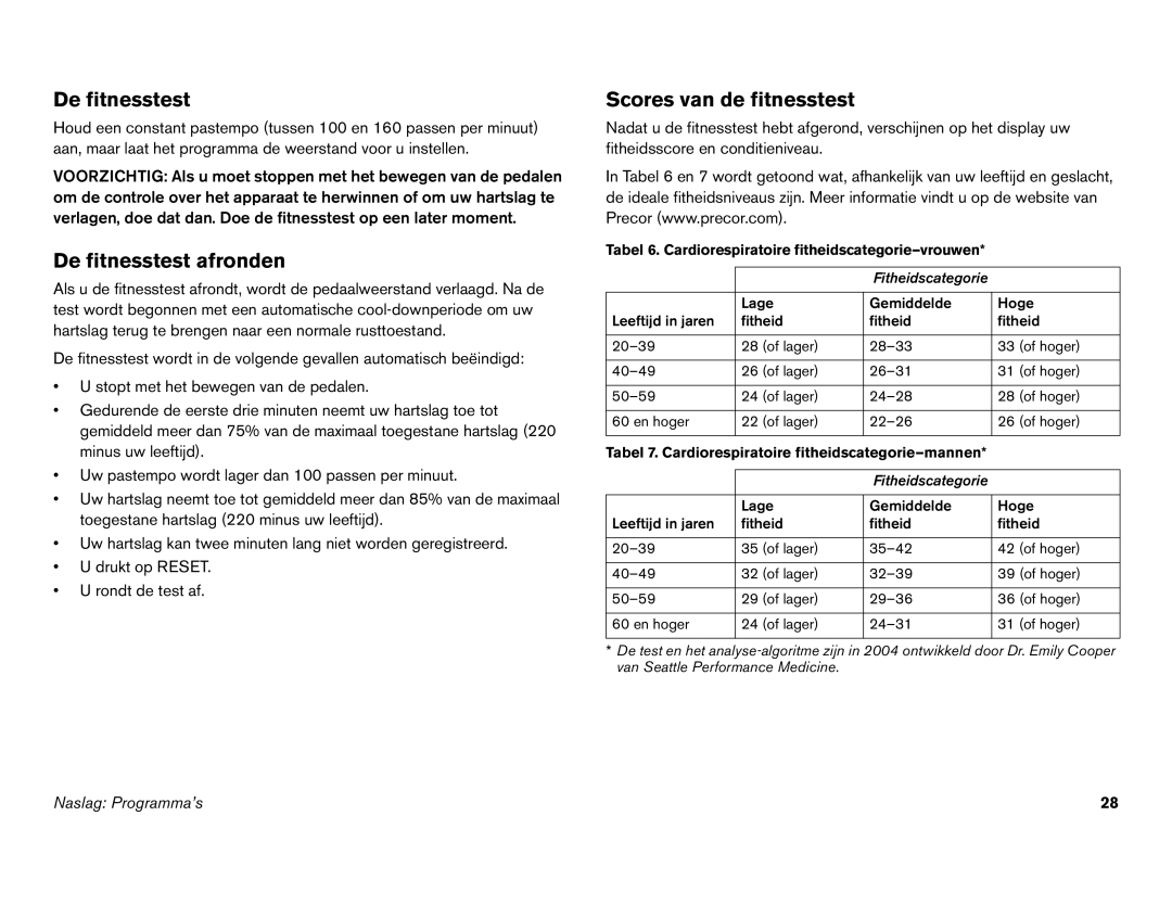 Precor EFX 556i, EFX 546i manual De fitnesstest 