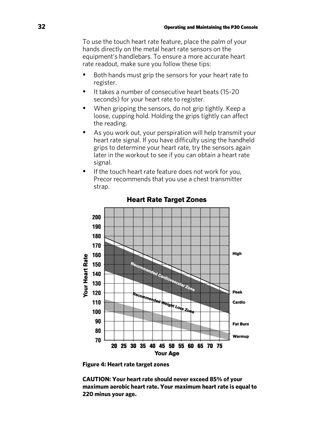 Precor EFX 833, EFX 883 warranty Heart rate target zones 