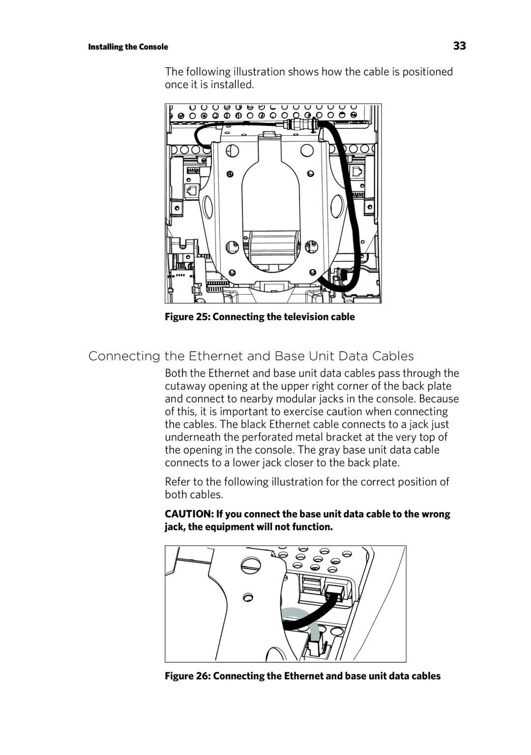 Precor EFX 885, EFX 835 warranty Connecting the Ethernet and Base Unit Data Cables, Connecting the television cable 