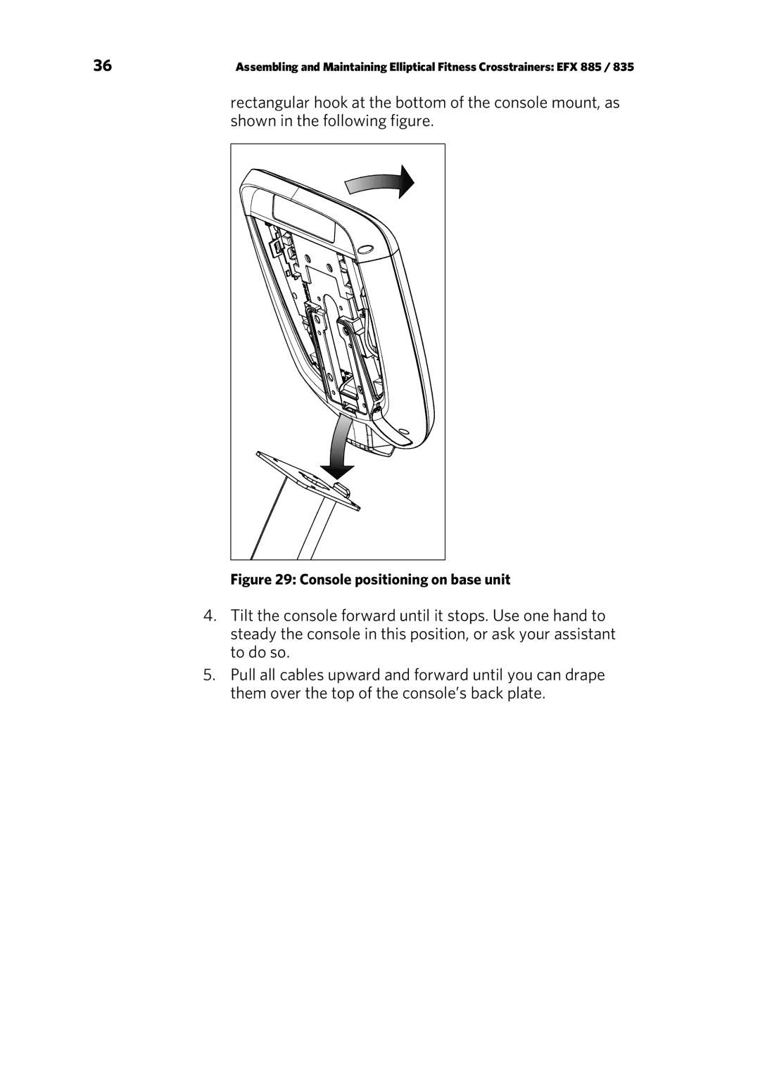 Precor EFX 835, EFX 885 warranty Console positioning on base unit 