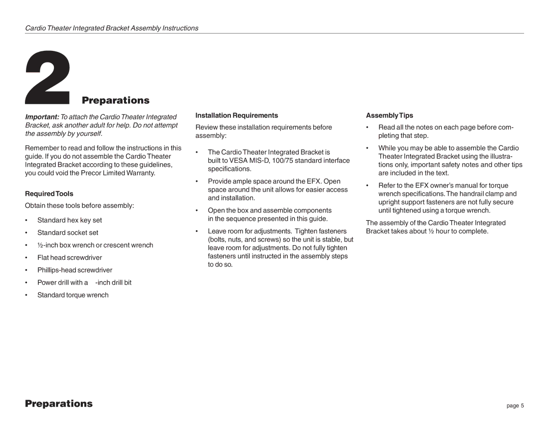 Precor EFX LCD manual Preparations, RequiredTools 