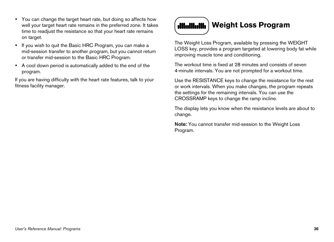 Precor EFX manual Weight Loss Program 