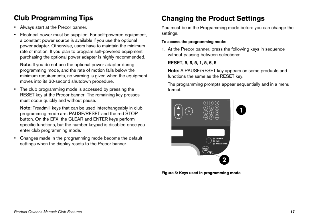 Precor EFX manual Club Programming Tips, Changing the Product Settings 