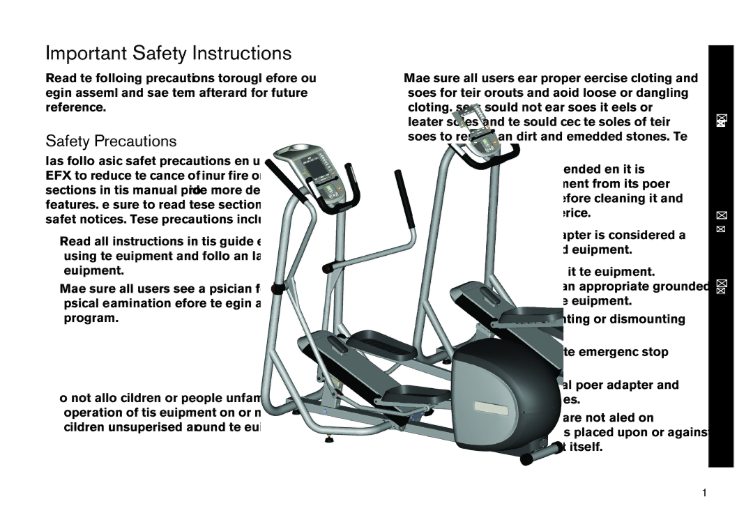 Precor EFX manual Important Safety Instructions, Safety Precautions 