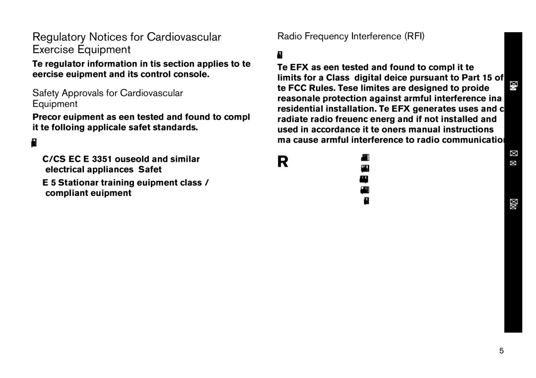 Precor EFX manual Regulatory Notices for Cardiovascular Exercise Equipment, Safety Approvals for Cardiovascular Equipment 