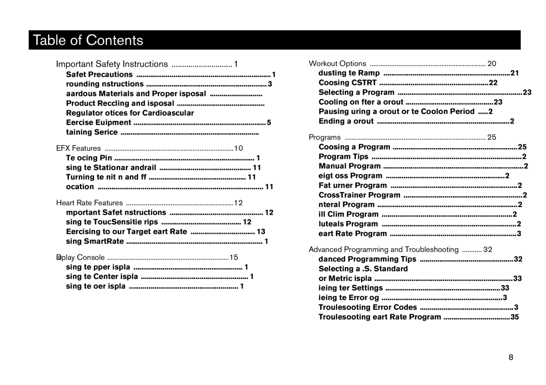 Precor EFX manual Table of Contents 