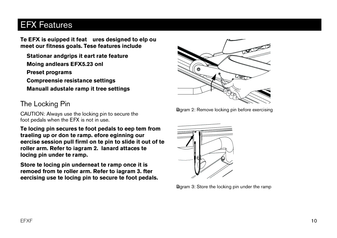 Precor manual EFX Features, Locking Pin 