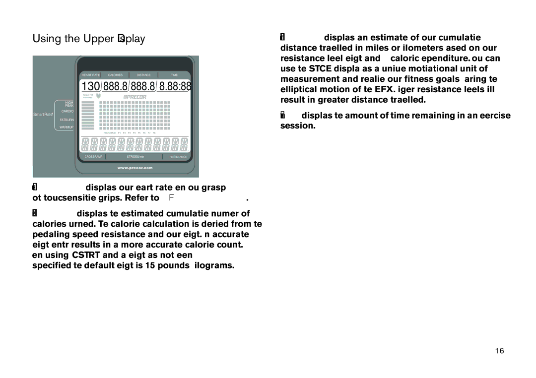 Precor EFX manual Using the Upper Display, 130 888.8 888.8 