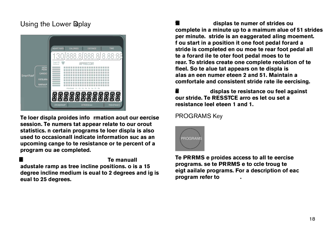 Precor EFX manual Using the Lower Display, Programs Key 