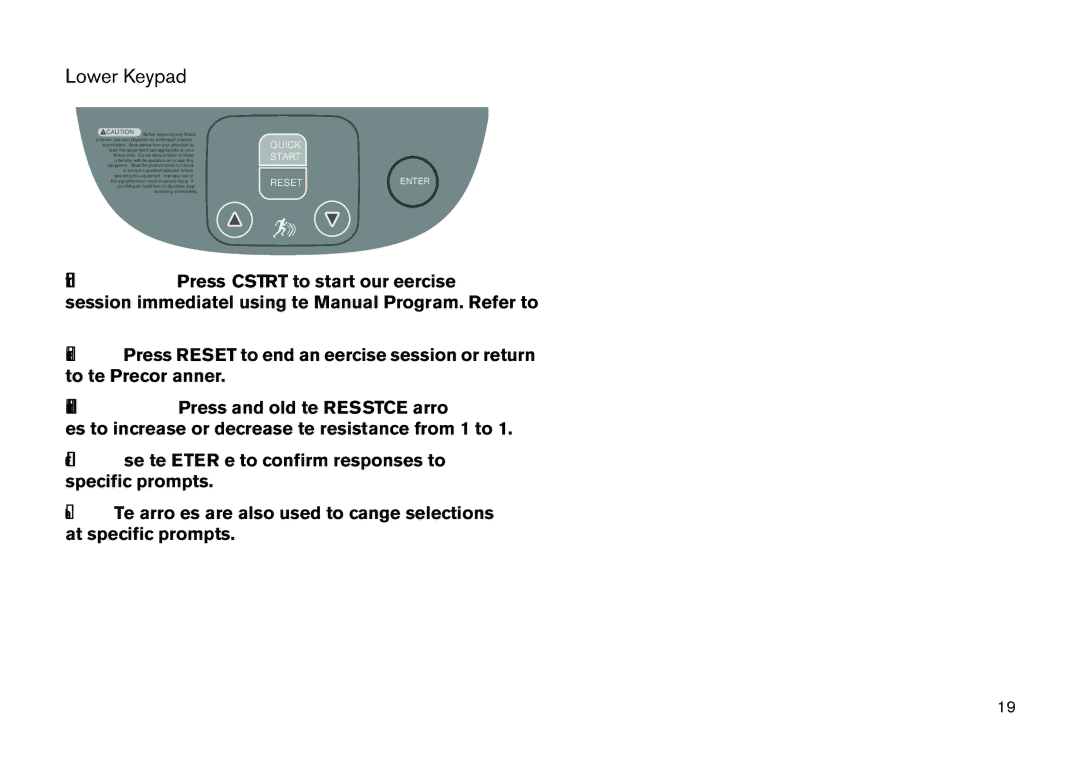 Precor EFX manual Lower Keypad, Quick 