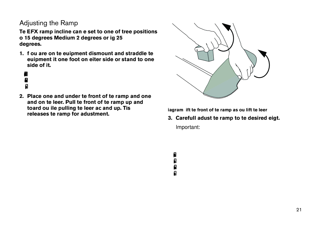 Precor EFX manual Carefully adjust the ramp to the desired height 