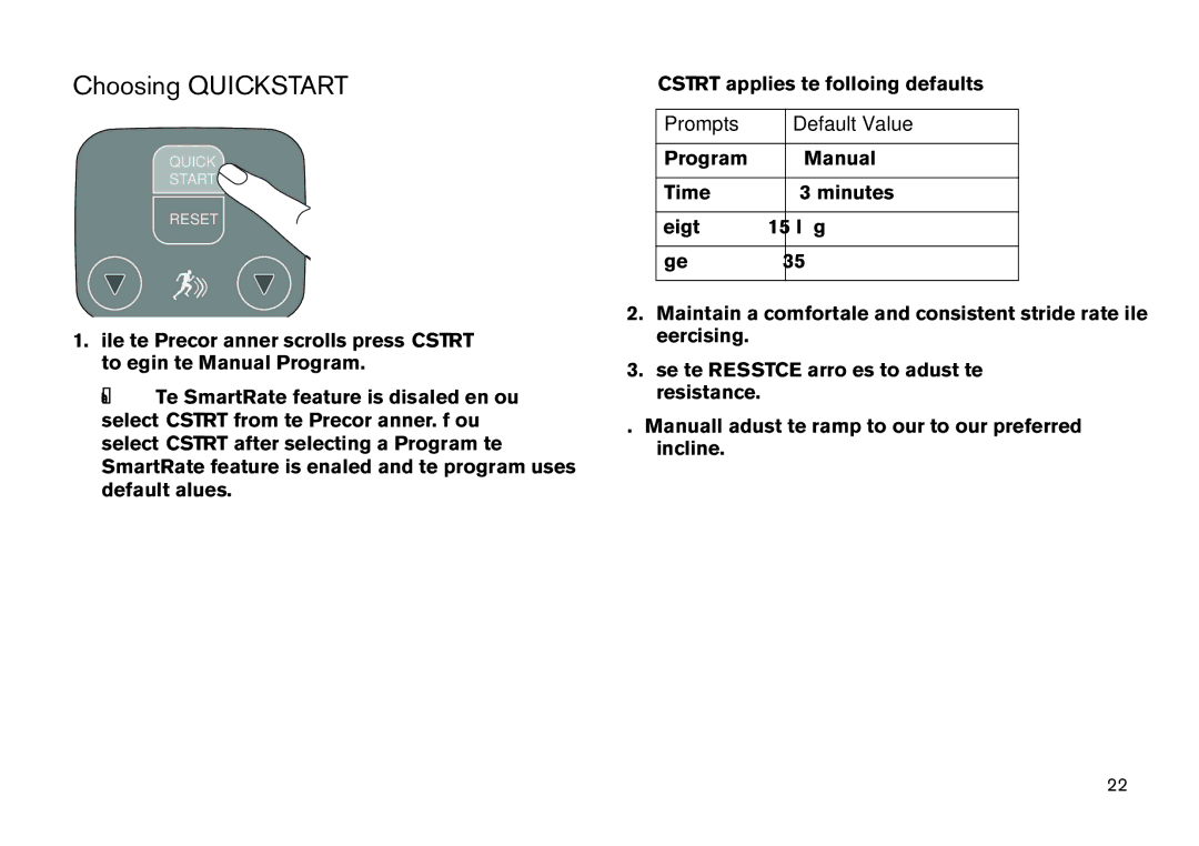 Precor EFX manual Choosing Quickstart 