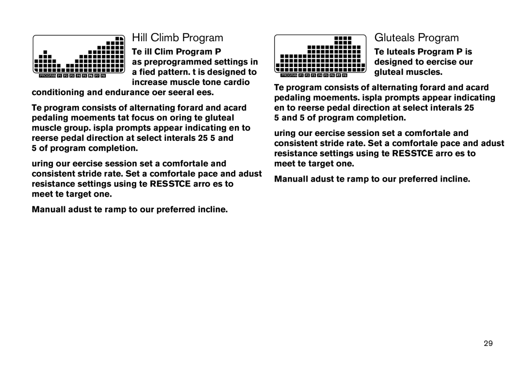 Precor EFX manual Hill Climb Program, Gluteals Program 