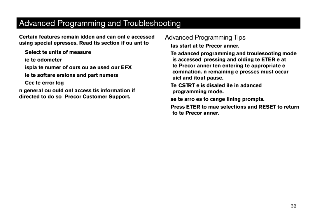 Precor EFX manual Advanced Programming and Troubleshooting, Advanced Programming Tips 