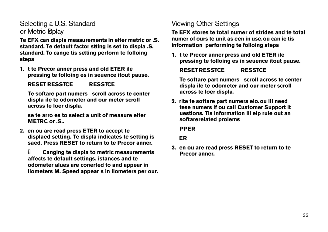 Precor EFX manual Selecting a U.S. Standard or Metric Display, Viewing Other Settings 