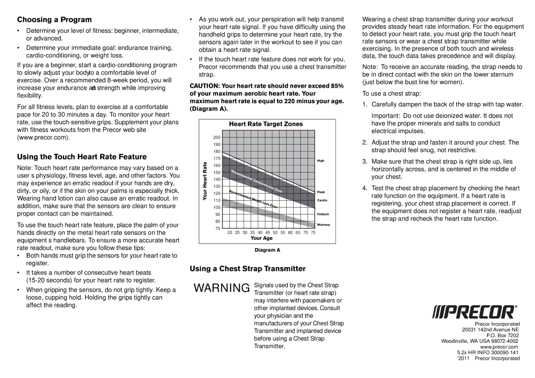 Precor EFX manual Choosing a Program 