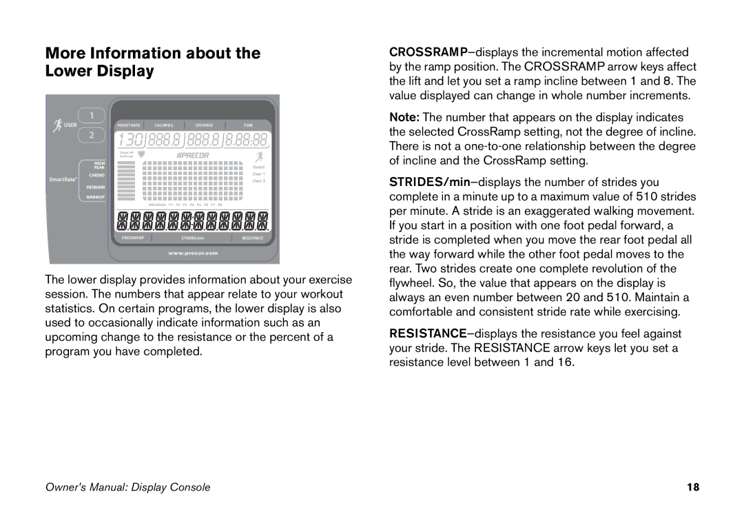 Precor EFX manual More Information about Lower Display, 130 888.8 888.8 