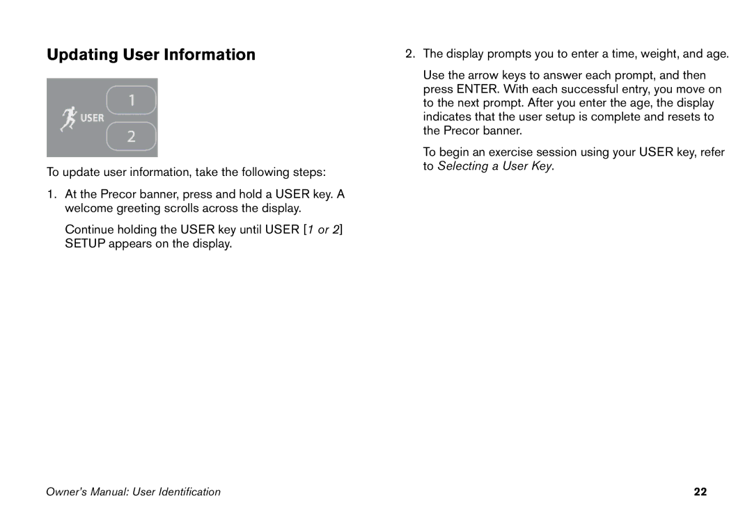 Precor EFX manual Updating User Information 