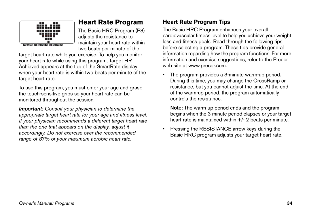 Precor EFX manual Heart Rate Program Tips 