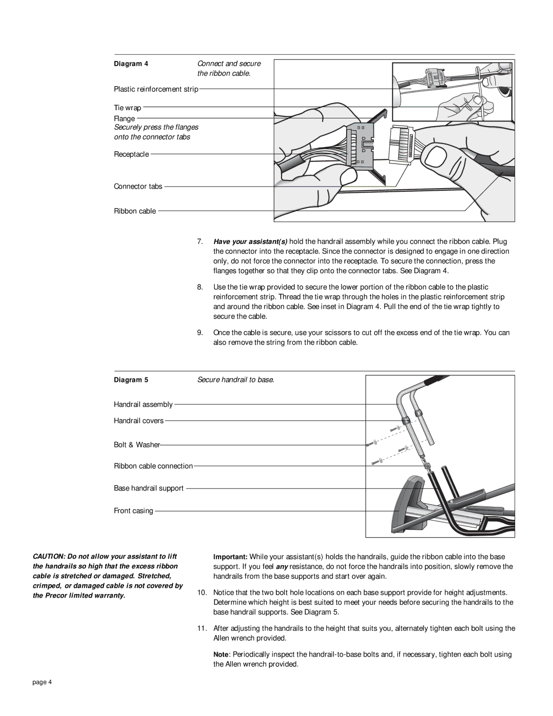 Precor EFX5.21s Plastic reinforcement strip Tie wrap Flange, Receptacle Connector tabs Ribbon cable, Secure the cable 