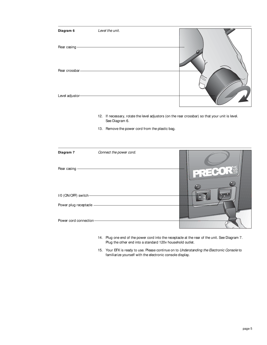 Precor EFX5.21s owner manual Connect the power cord 