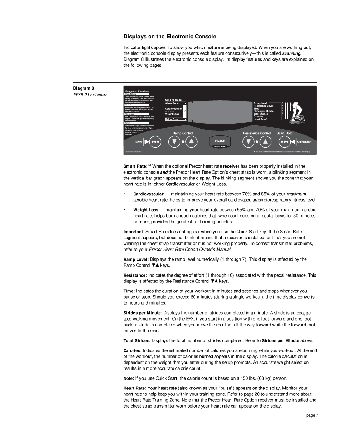 Precor owner manual Displays on the Electronic Console, EFX5.21s display 