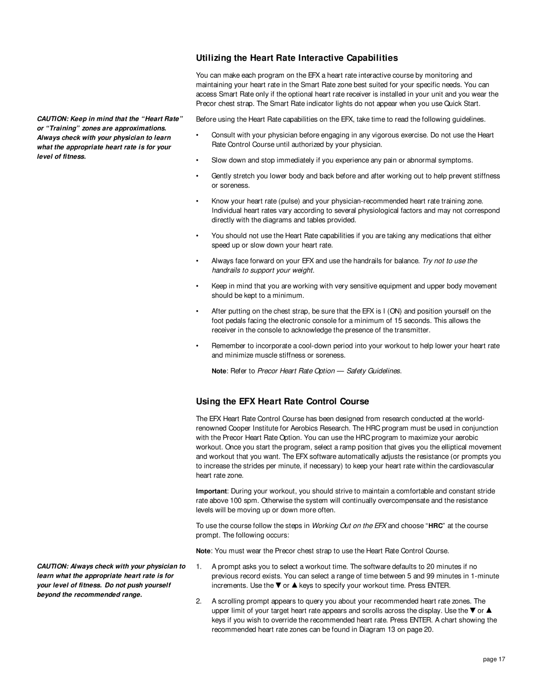 Precor EFX5.21s owner manual Utilizing the Heart Rate Interactive Capabilities, Using the EFX Heart Rate Control Course 