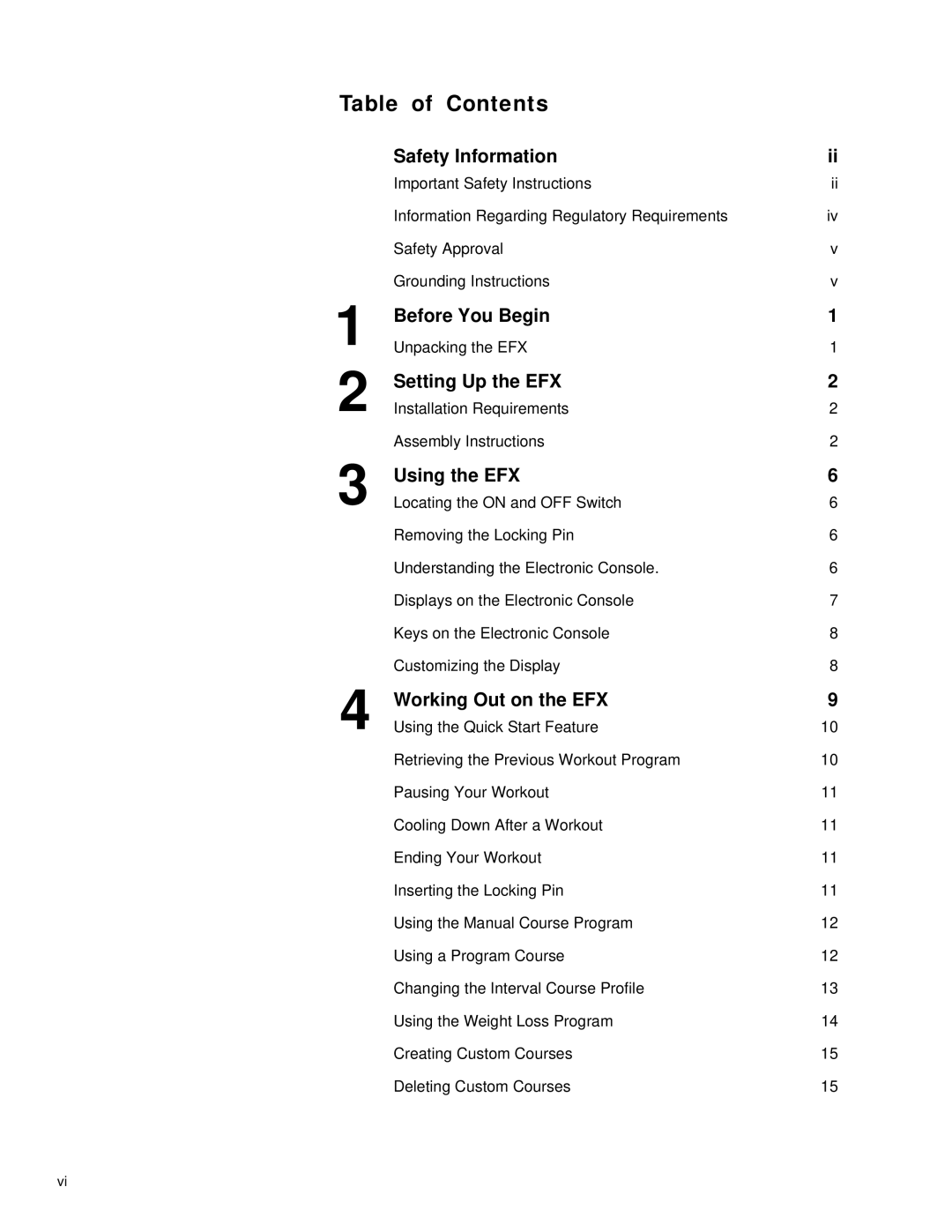 Precor EFX5.21s owner manual Table of Contents 