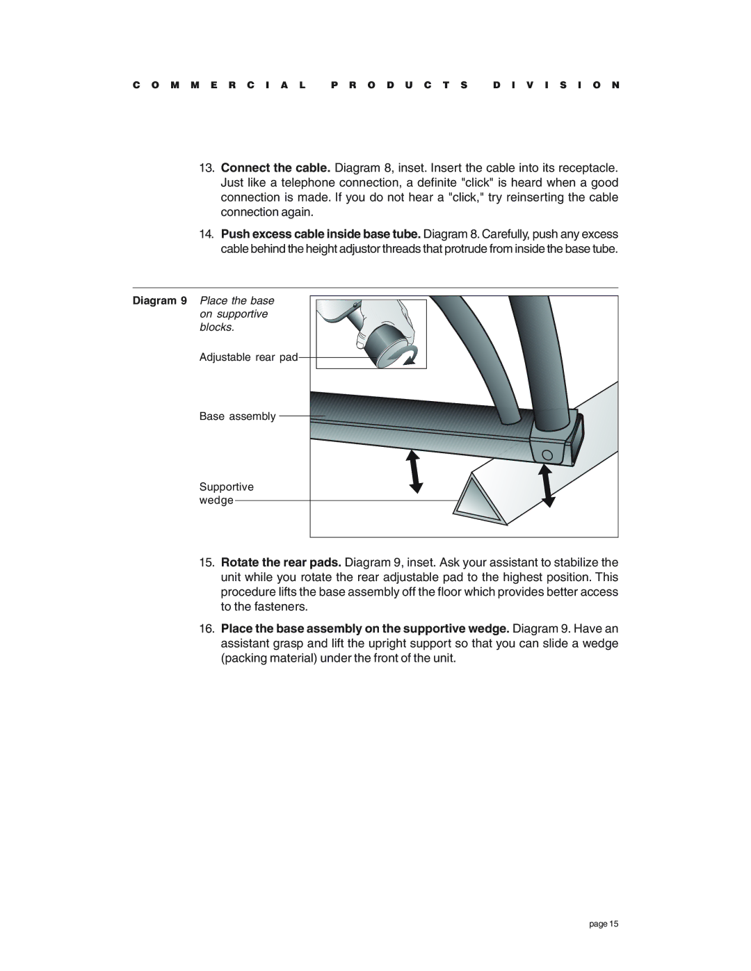 Precor EFX534 owner manual Diagram 9 Place the base on supportive blocks 