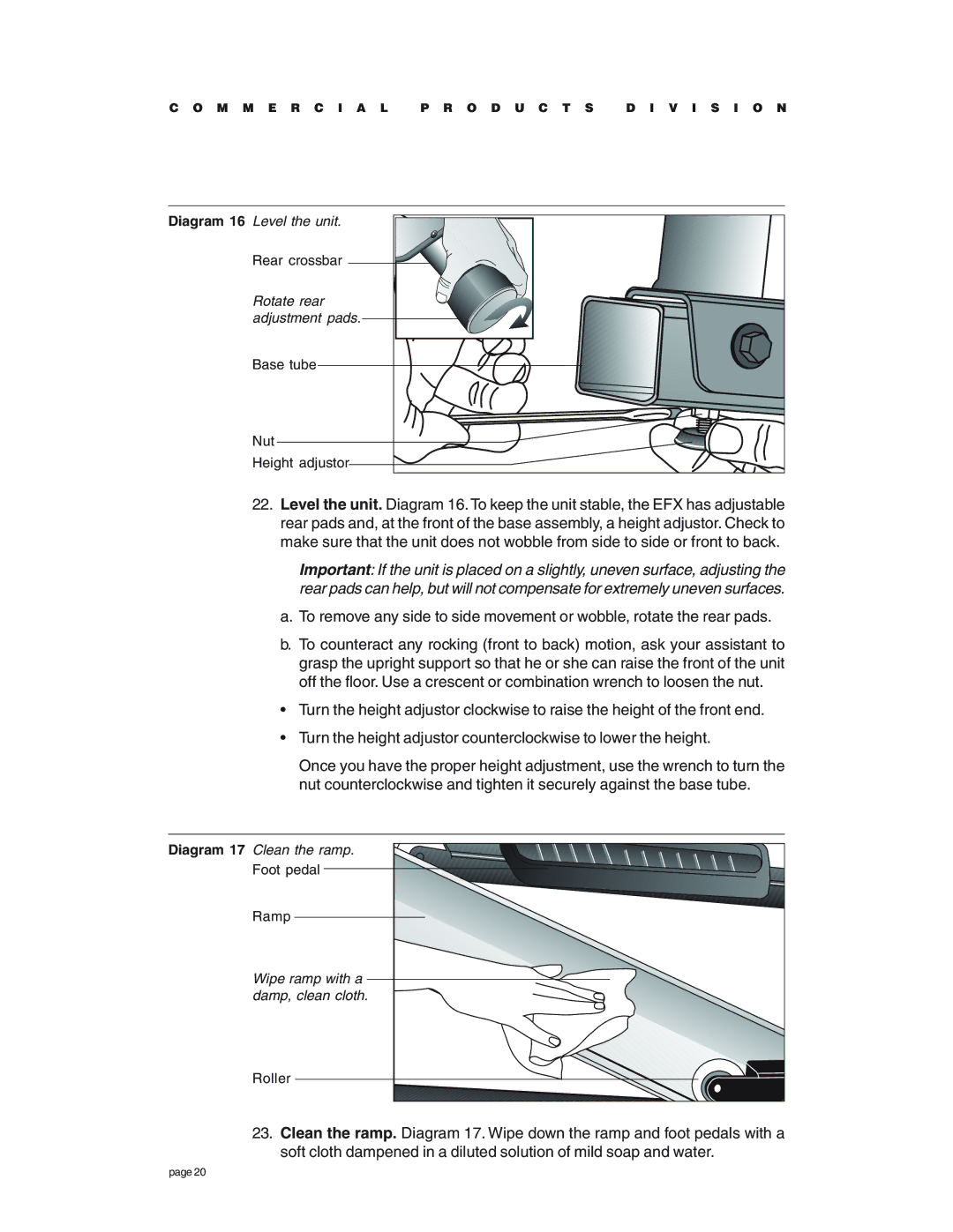 Precor EFX534 owner manual Diagram 16 Level the unit 